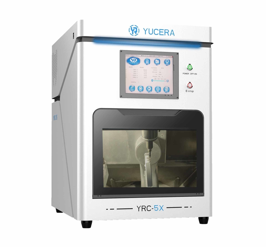 Máy phay nha khoa 5 trục Yucera YRC-5X với phay dọc 90° và xoay trục B lớn giúp tăng 20% khả năng sử dụng vật liệu