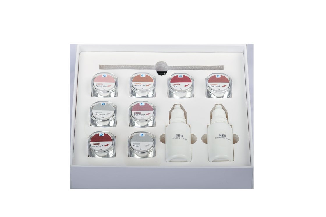 Bộ dụng cụ nhuộm và tráng men Zirconia gốm 18 màu Yucera Natural Glow cho các sáng tạo trong phòng thí nghiệm nha khoa