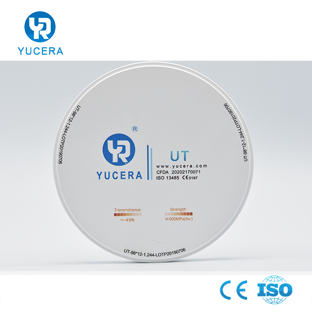 Dental Zirconia Disc 98mm  YUCERA UT White (600MPa/49% Trans.) | Exocad/ Ready