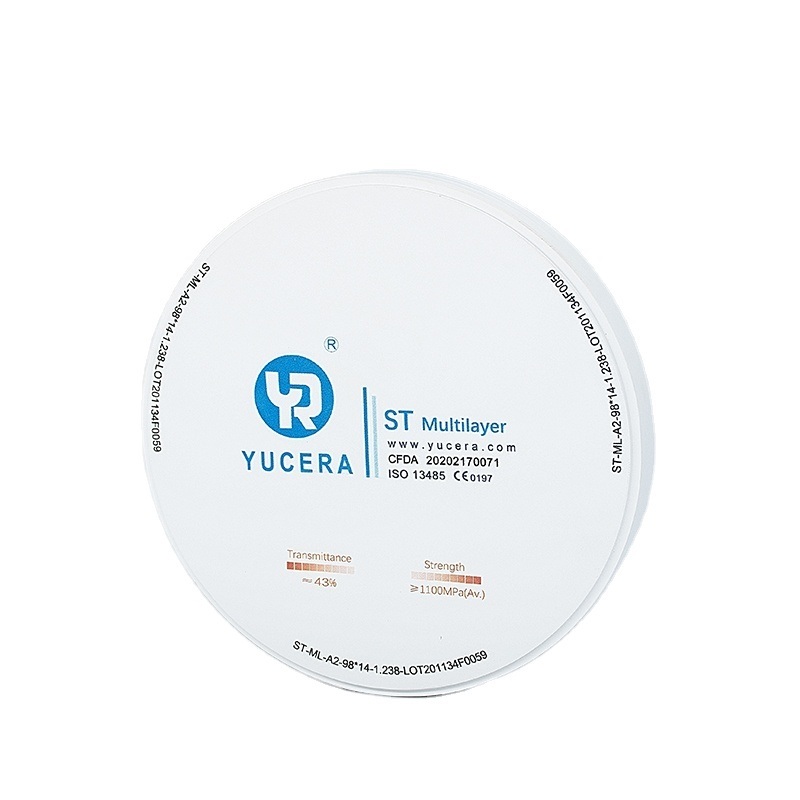 Đĩa Zirconia Nha Khoa 98mm YUCERA ST-Multilayer | 1200MPa/Độ truyền sáng 45-55% | ISO 13356