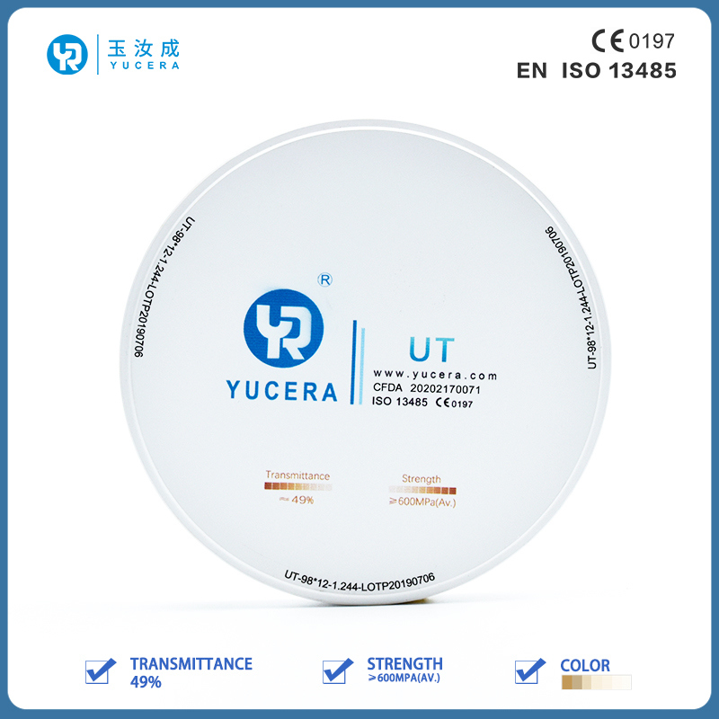 Dental Zirconia Disc 98mm  YUCERA UT White (49% Trans./600MPa) | ISO 13356 Certified