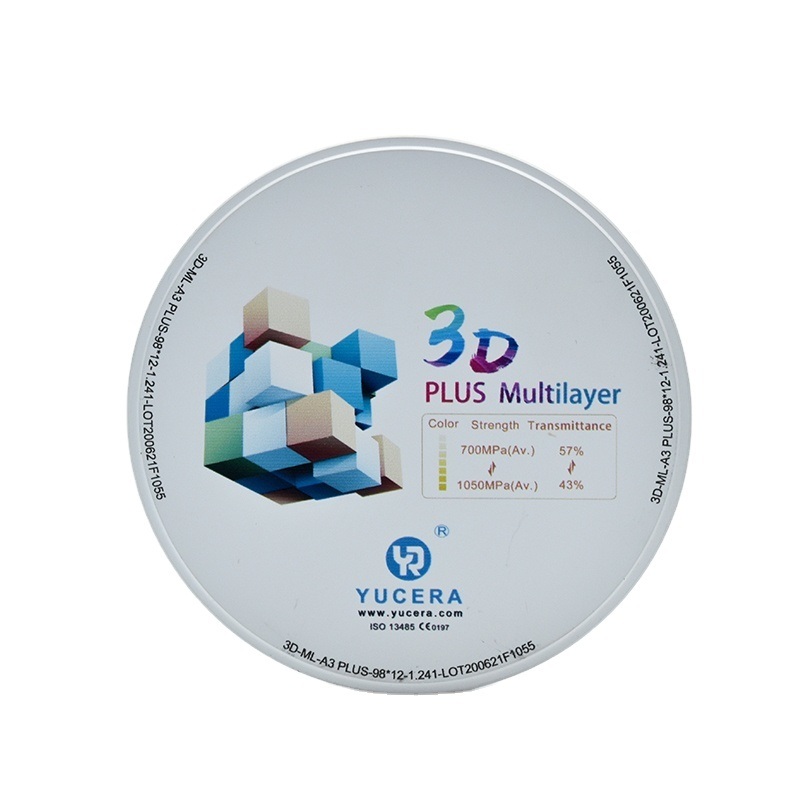 Dental Zirconia Disc 98mm  YUCERA 3D Multilayer | 1050MPa/43-57% Light Transmission | ISO 13356 Certified