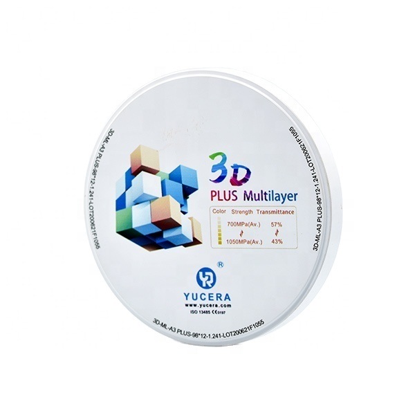 Dental Zirconia Disc 98mm  YUCERA 3D Multilayer | 1050MPa/43-57% Light Transmission | ISO 13356 Certified
