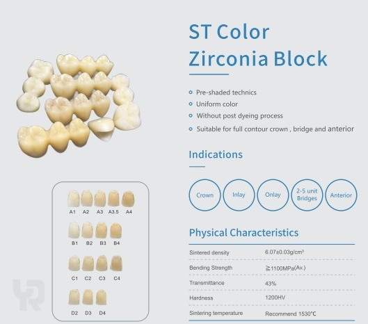 Yucera ST color Dental Zirconia Blocks - Ideal for Precise Dental Restorations